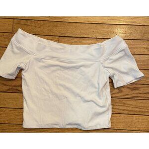 Guess Ribbed Off Shoulder White Crop Top Slim Fit Woman Size Medium